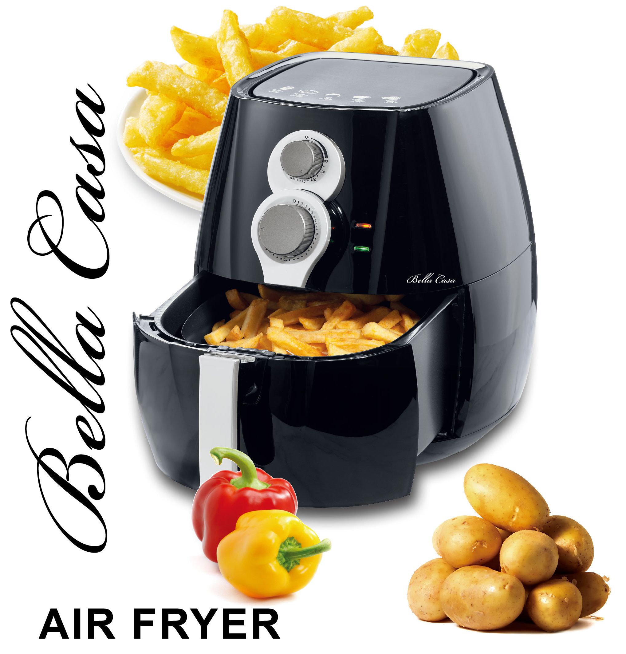 Bella Casa Air Fryer Low Fat Free Frying Deep Healthy Oil Black Kitchen